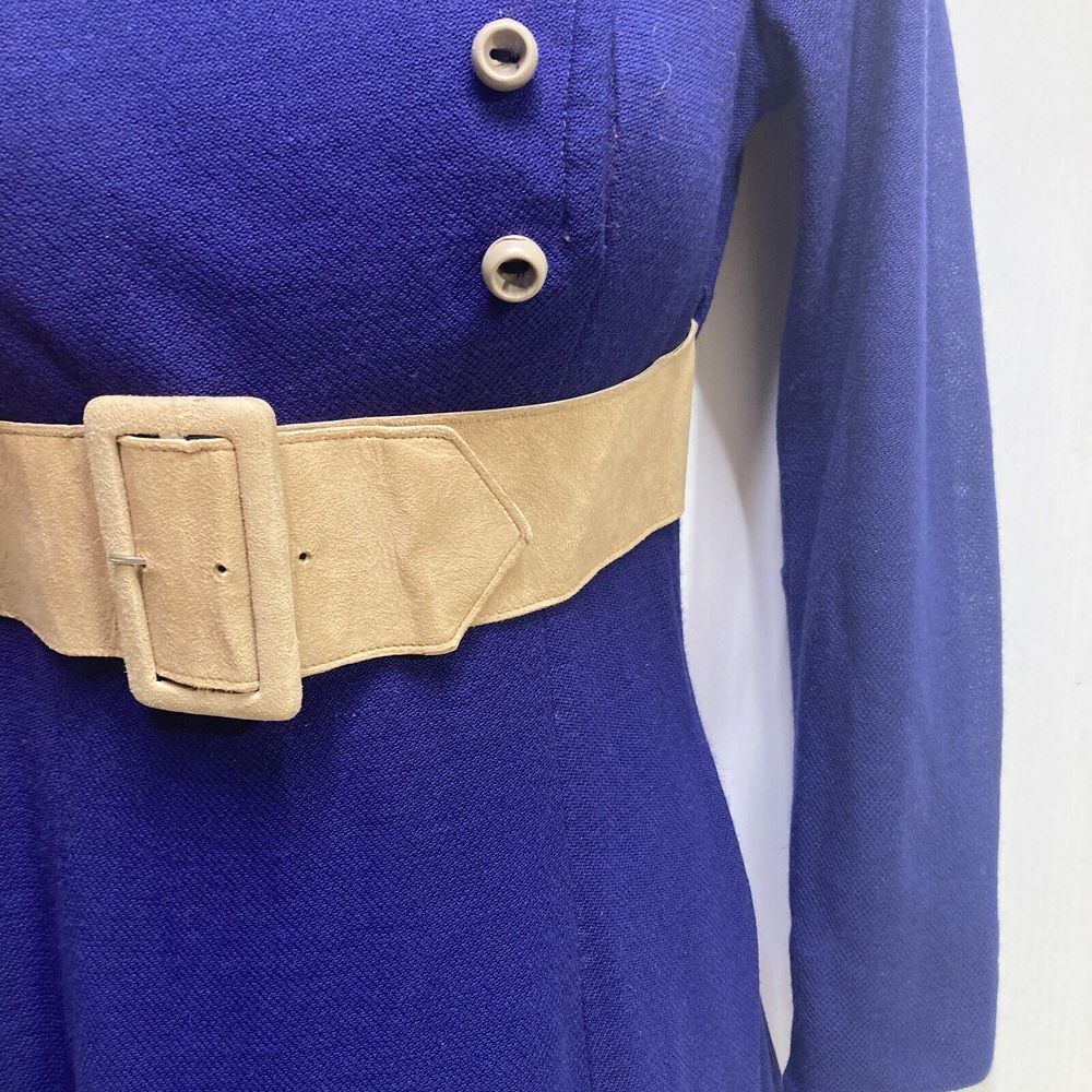 Vintage  1960s 1970s Mini Dress Size XS S Hand Tailored Belt buttons A‎ Line - Picture 12 of 15